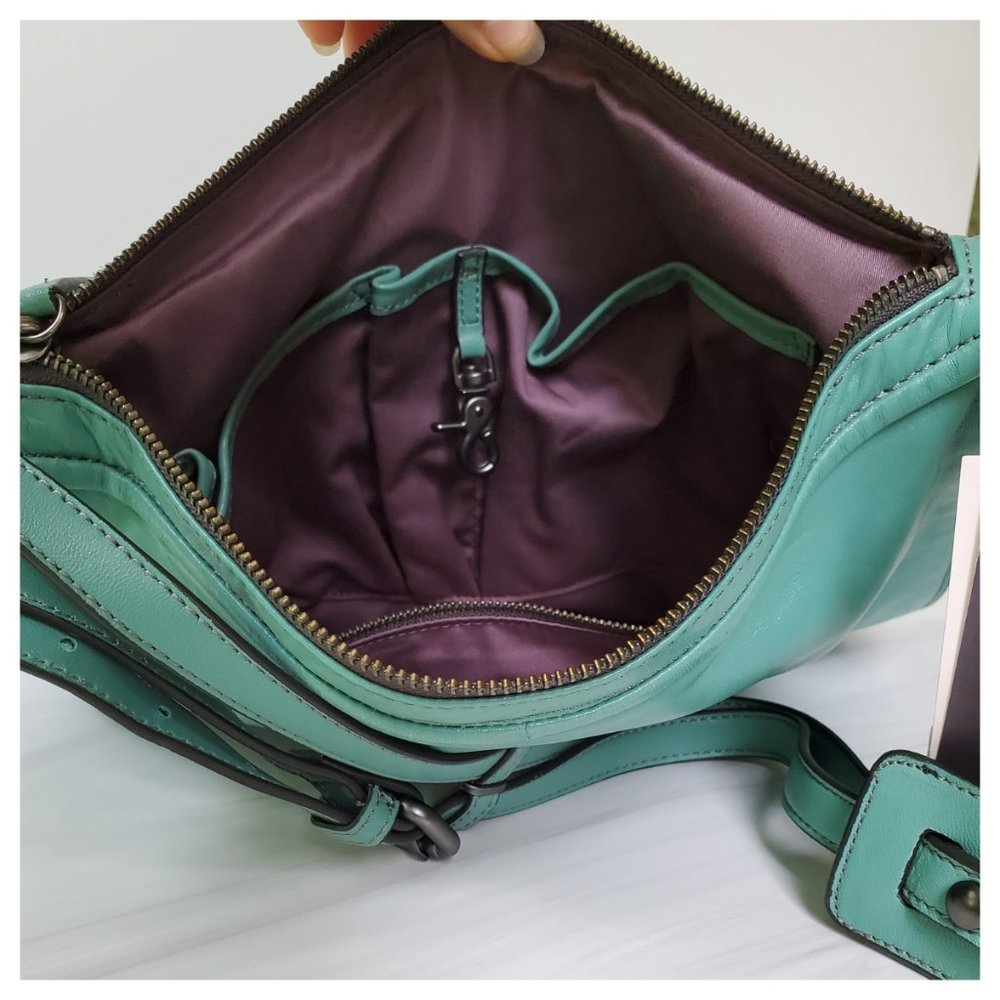 NWT Kooba Leroy Leather Cross Body Bag in Sea Glass blue teal - Picture 12 of 16